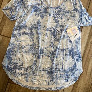 Reduced:  NWT LulaRoe Morgan Shirt, Size L, Blue/Light Blue/White print